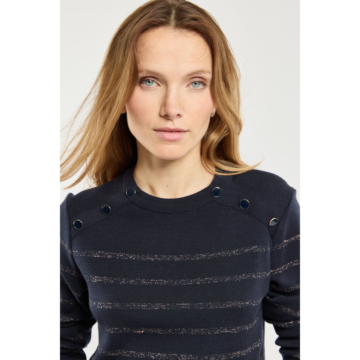Pull rayé - laine rich navy/biche, TERRE & MER