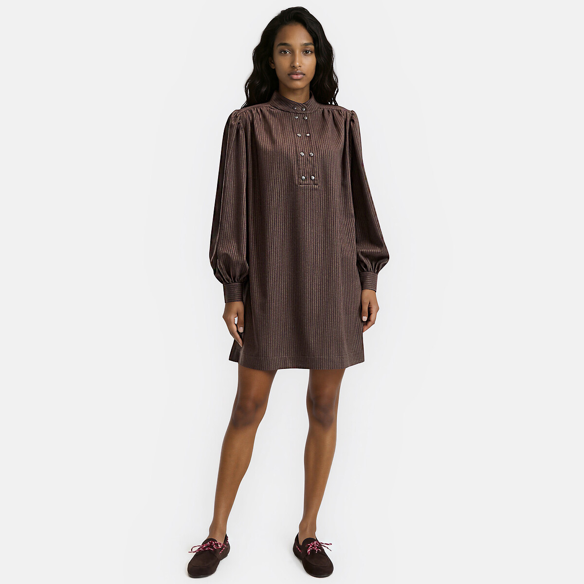 Striped Long Sleeve Mini Dress beige/brown stripes, LA REDOUTE COLLECTIONS