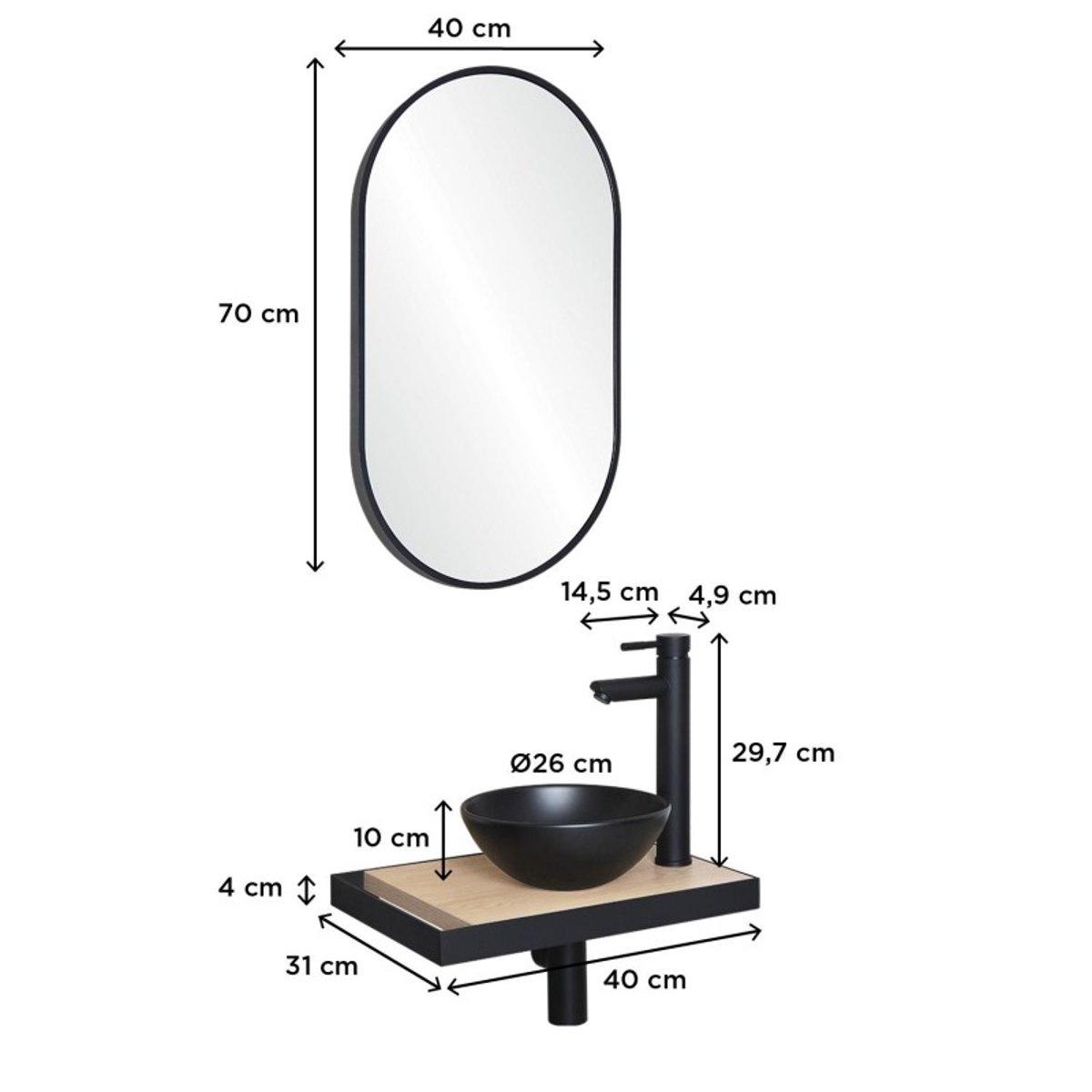 Lave-mains fin +vasque+robinet+miroir SOHO décor chêne, MOB IN