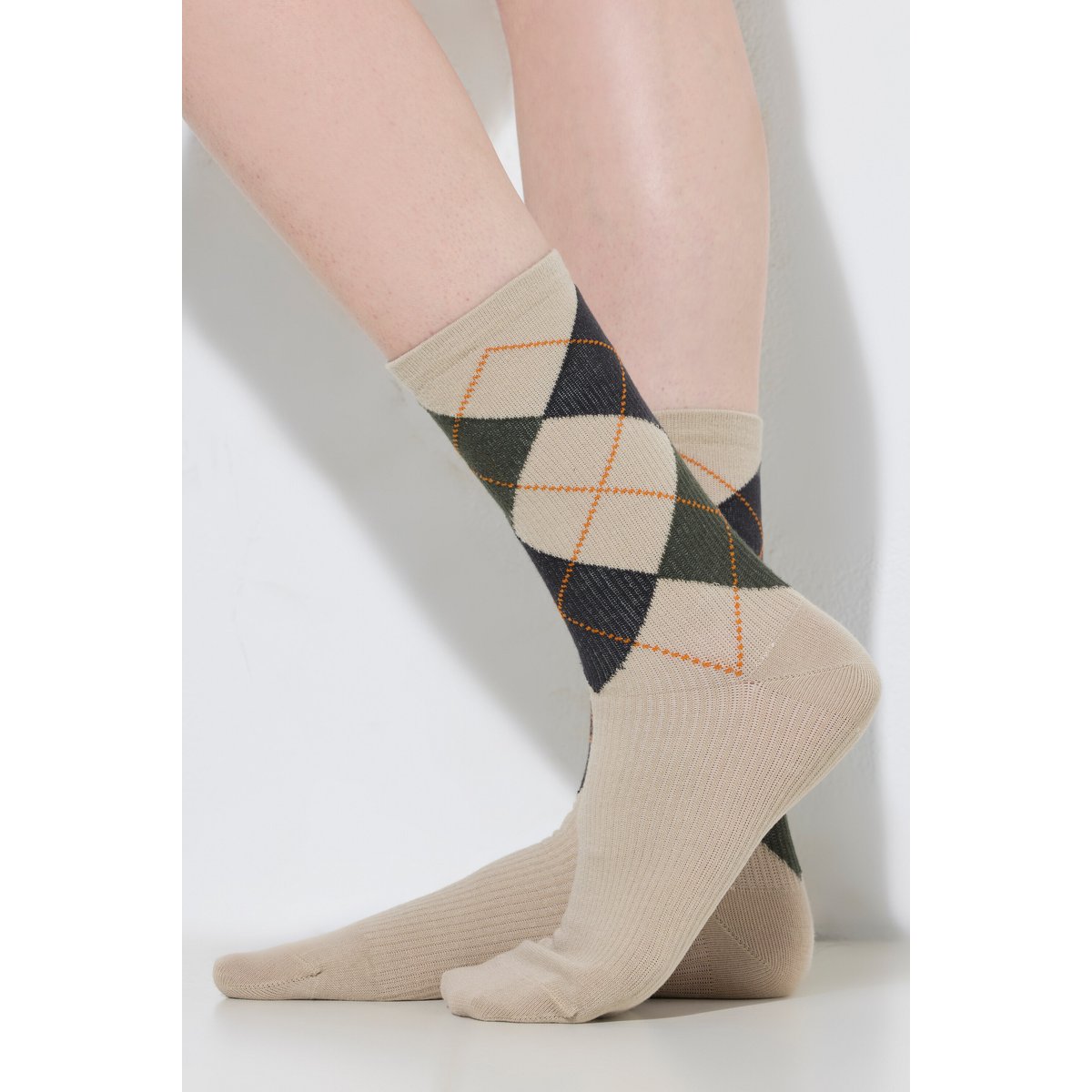 Chaussettes de compression, motif à carreaux beige foncé, ULLA POPKEN
