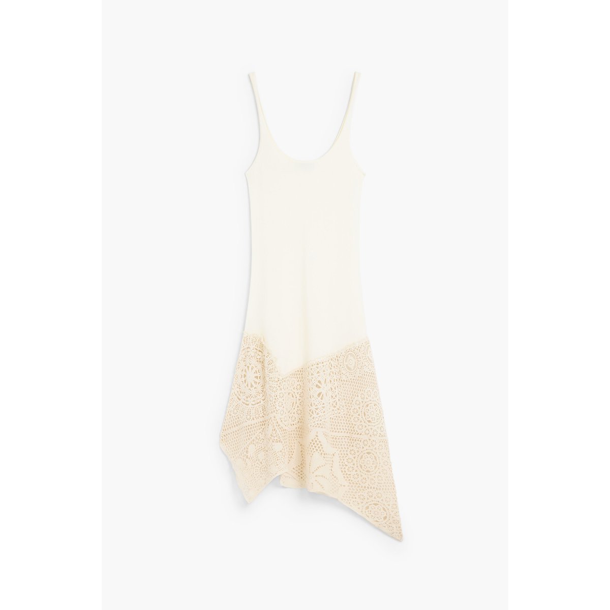 Robe asymétrique en crochet beige, DESIGUAL