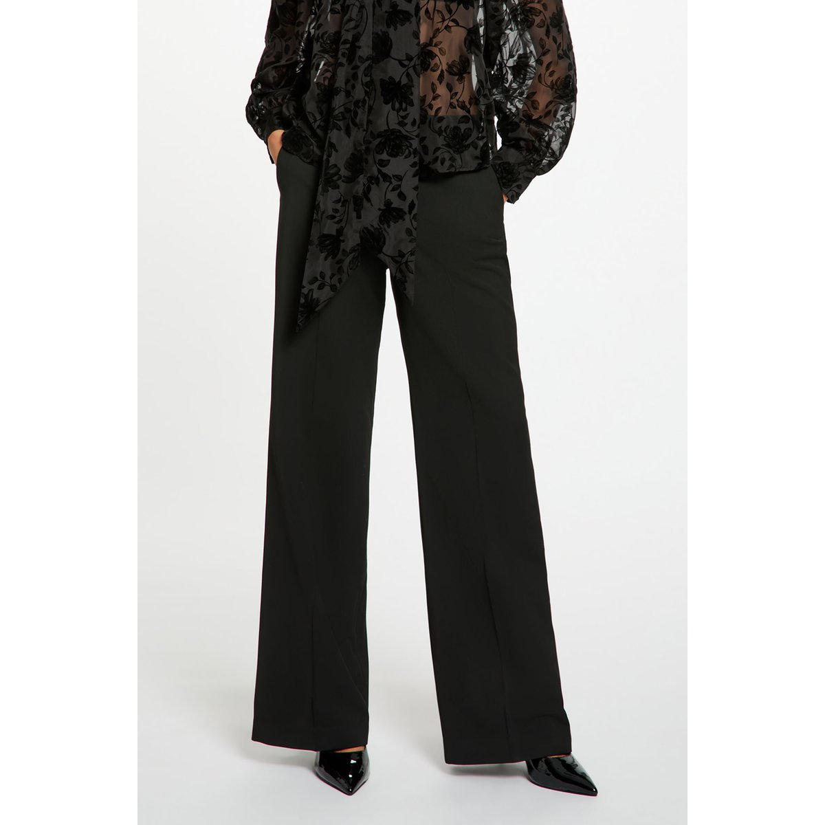 Pantalon droit satin noir, MORGAN