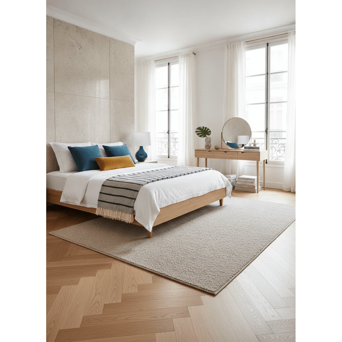 Tapis uni bouclé SOUFFLOT gris minéral, AFK LIVING