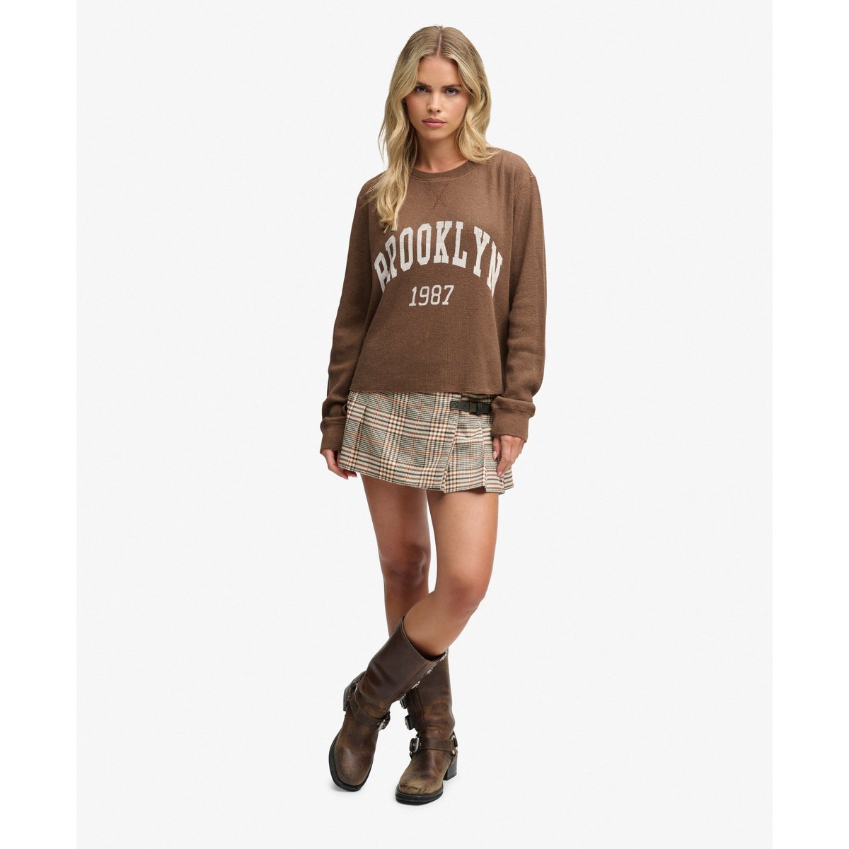 Jupe Athletic Essentials Coupe Ajustée beige/marron carreaux, SUPERDRY