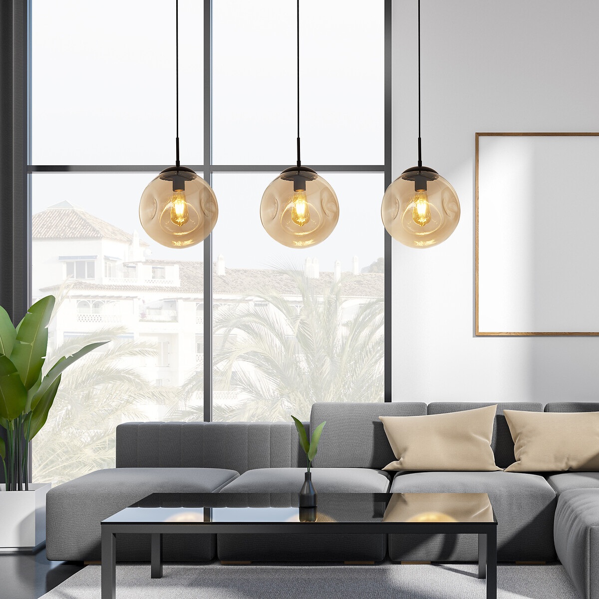 Paris 3-Light Hammered Glass Bar Pendant Light black, SO'HOME