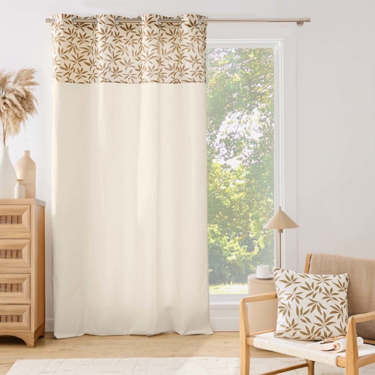 Rideau à œillets 140x240 avec top imprimé SALSA beige, DECORATIE