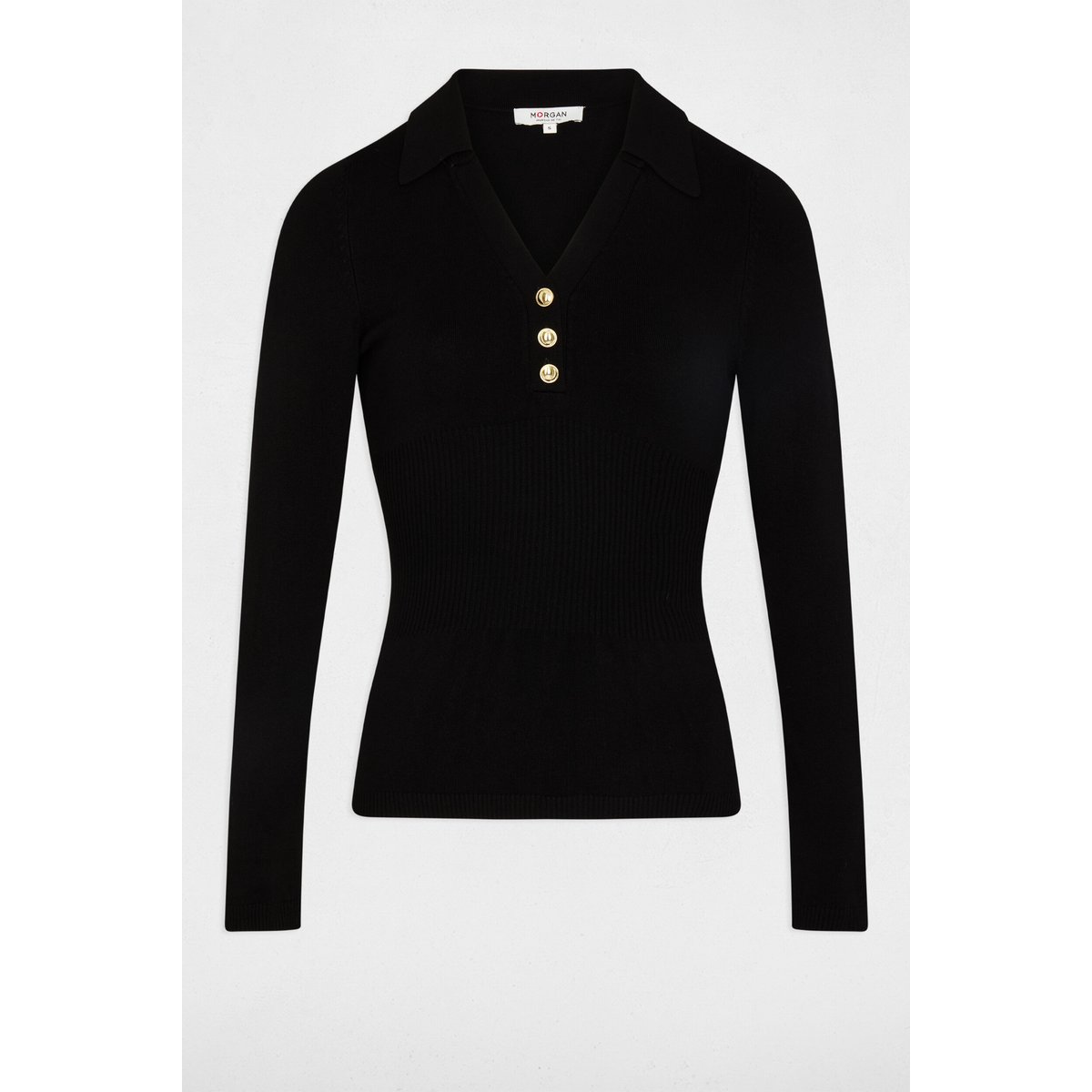 Pull ajusté col polo noir, MORGAN
