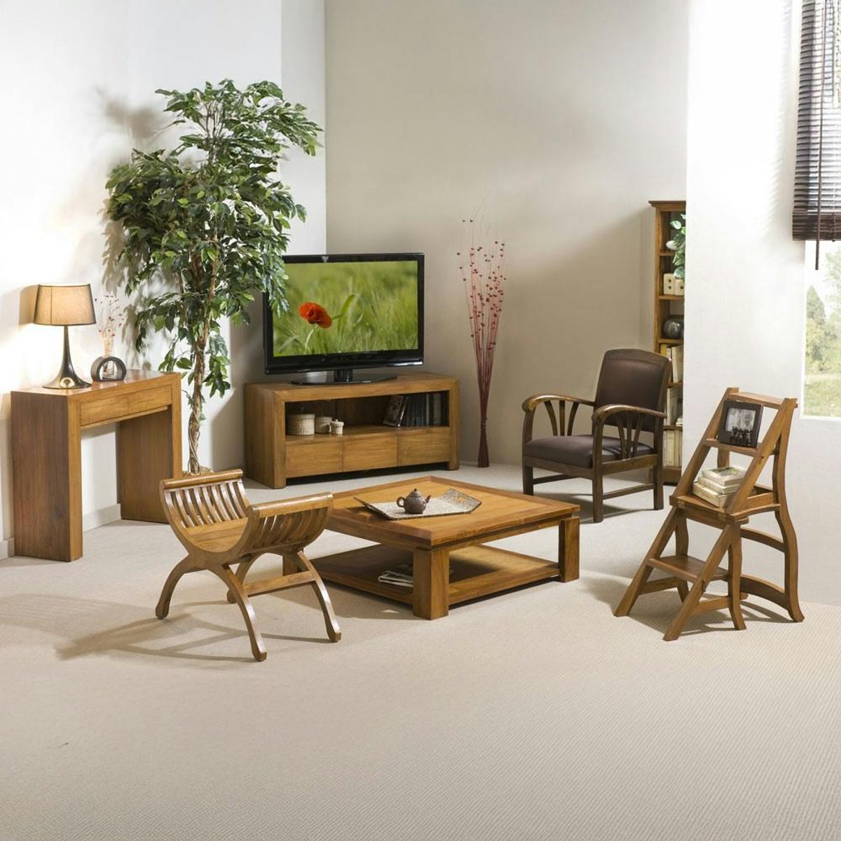 Console en bois de teck style contemporain 2 tiroirs 90cm BISHO bois naturel, PIER IMPORT