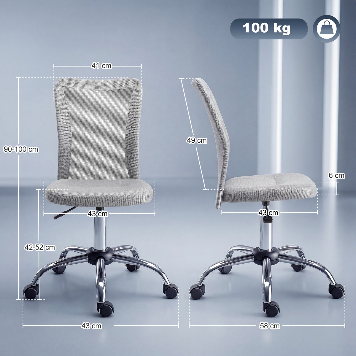 chaise de bureau Polyester Gris gris, HOMCOM