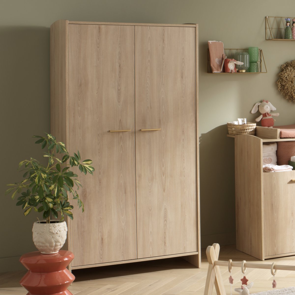 Armoire 2 portes décor bois hêtre marron, SAUTHON