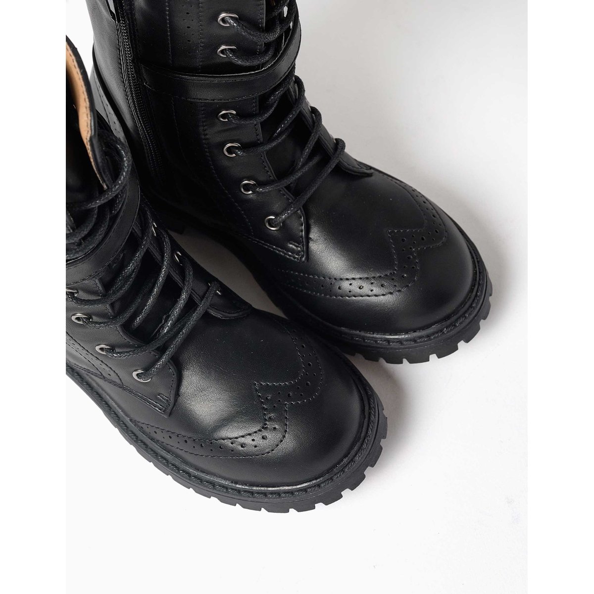 Bottes motardes montantes avec lacets et doublure douce rose, ZIPPY