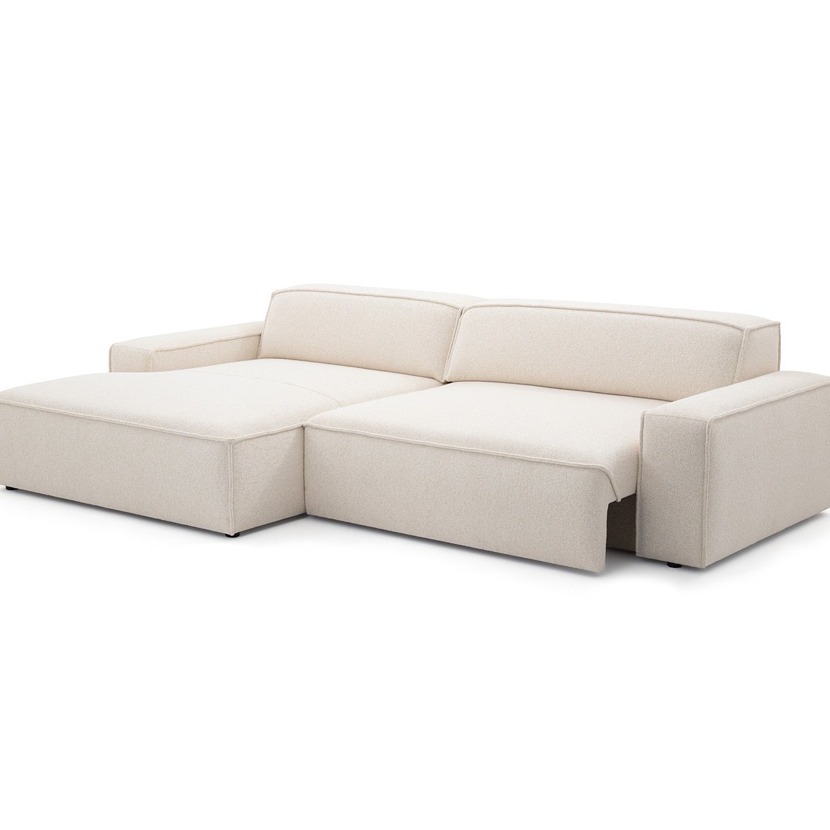 Canapé d'angle convertible 3 places en tissu chiné, ABEL beige, BOBOCHIC