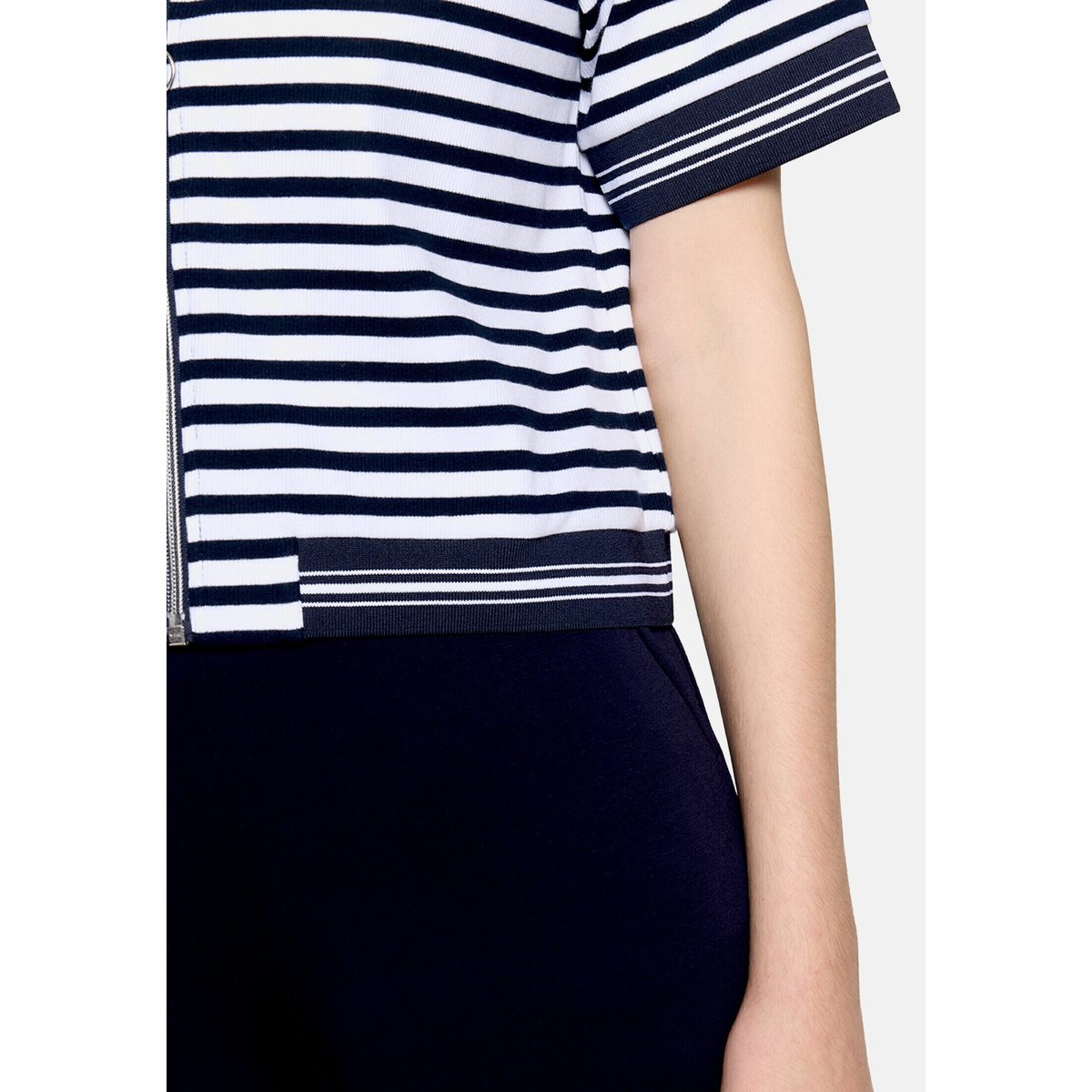 Cardigan façon t-shirt à fermeture zippée blanc/bleu, BETTY BARCLAY