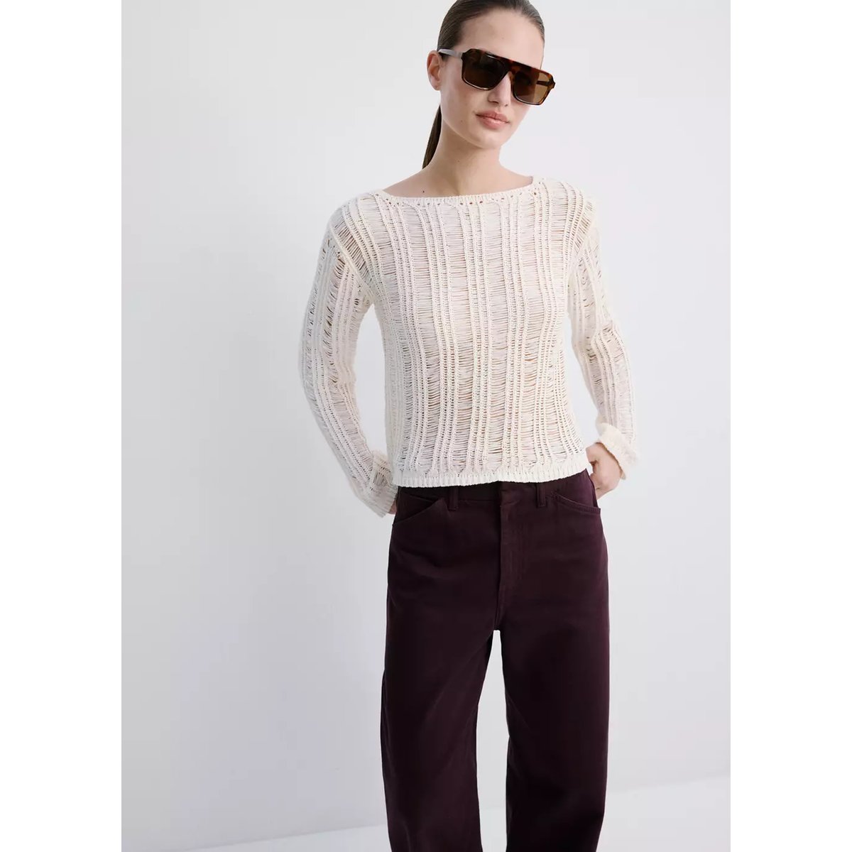 Jean balloon taille normale lie de vin, MANGO