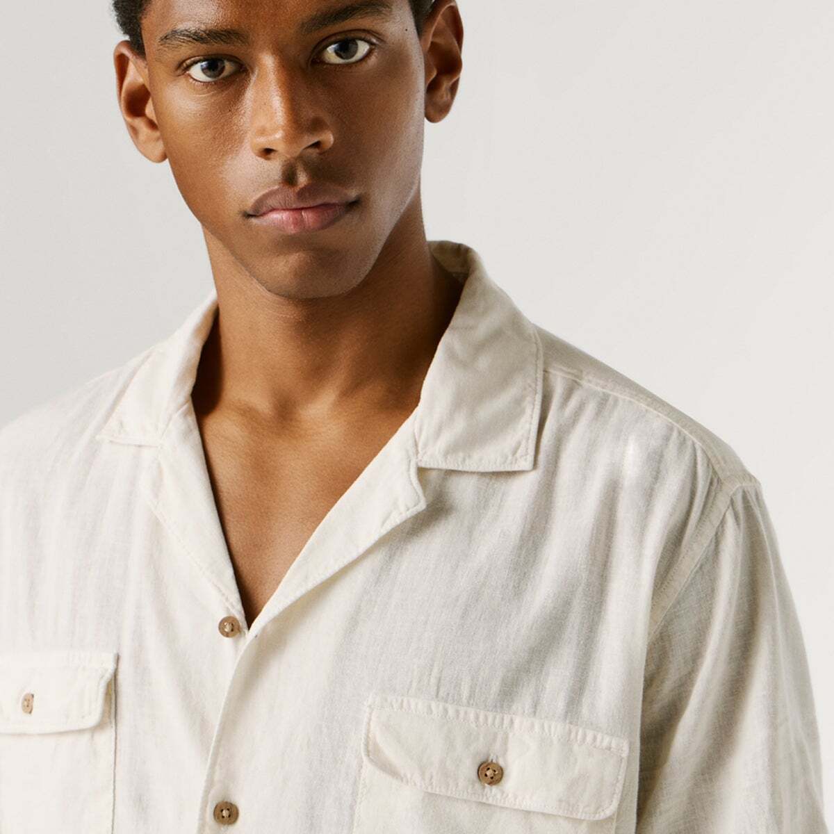Chemise À Col Cubain blanc ivoire, PEPE JEANS