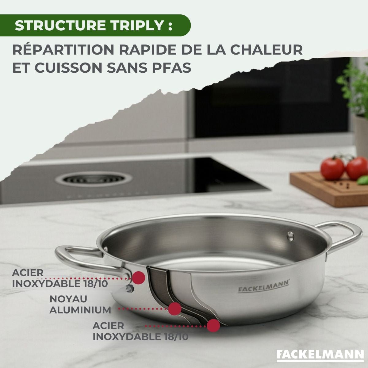 Sautoir 28 cm en inox 18/10 Triply VITA3 inox, FACKELMANN