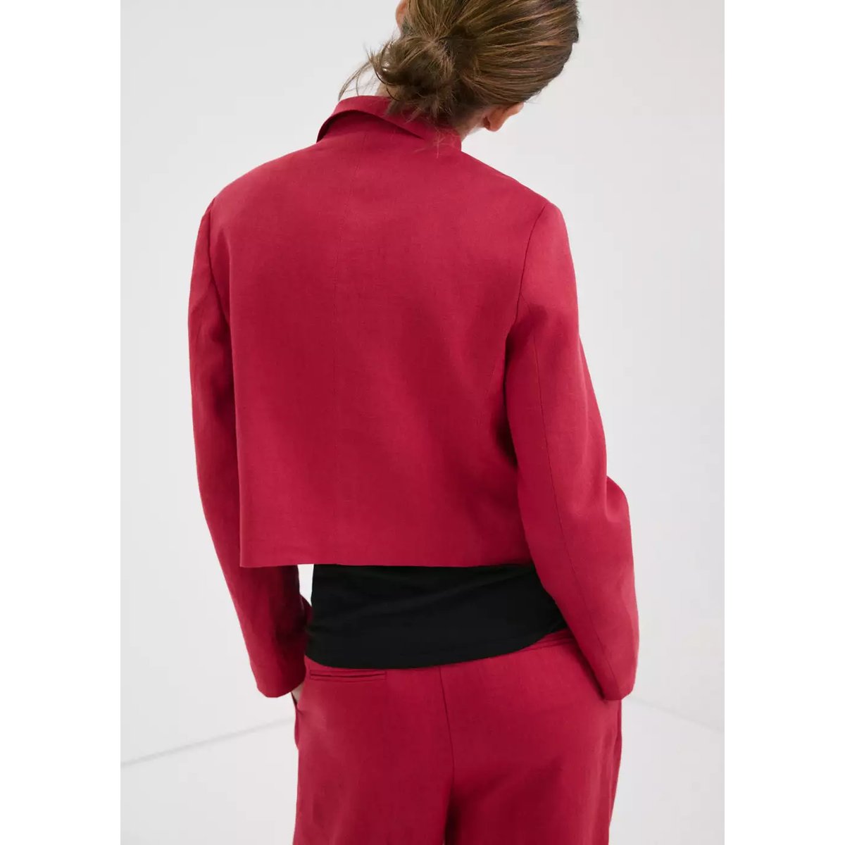 Veste en lin à double boutonnage rouge, MANGO