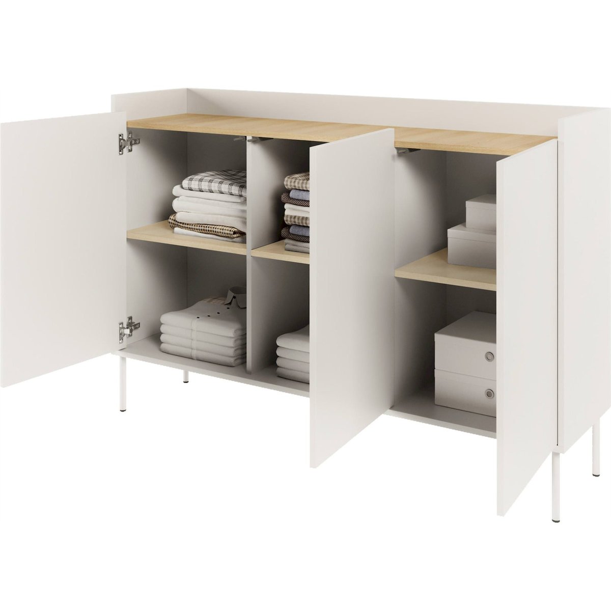Commode 3 portes design scandinave TOVI blanc et chêne, RECOLLECTION