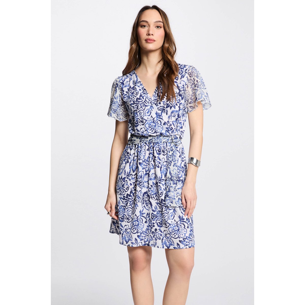 Robe courte droite imprimée multicolore, MORGAN