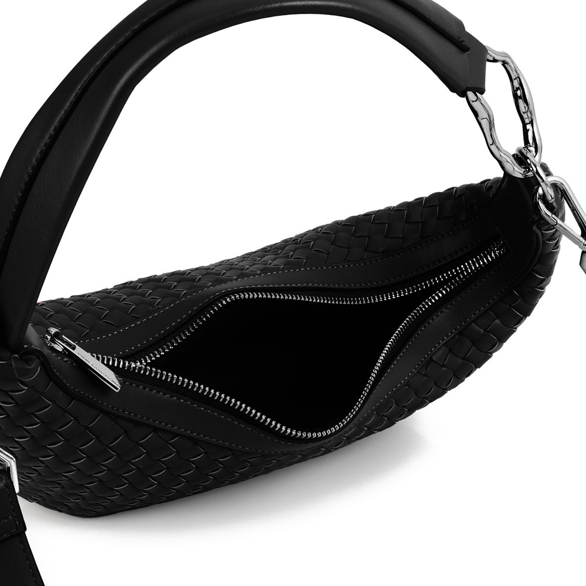 Sac à main tressé demi-lune noir, LOLA CASADEMUNT