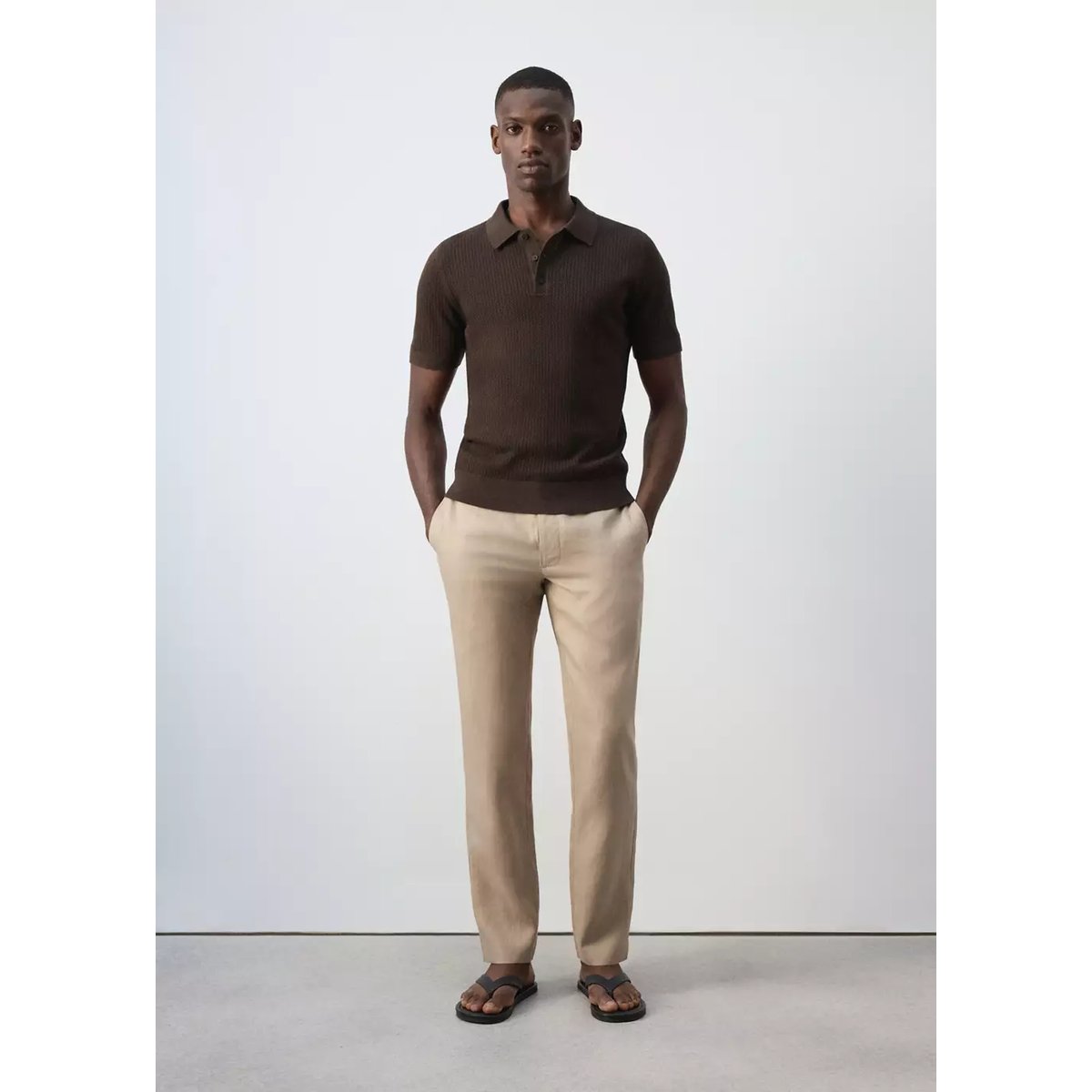 Polo 100 % coton maille structure chocolat, MANGO MAN