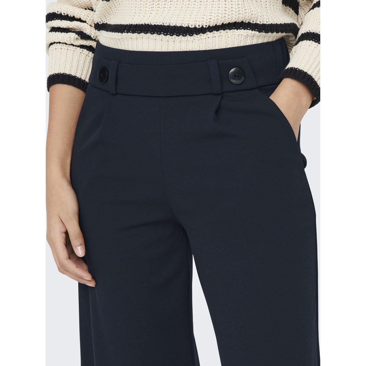Pantalon large, taille haute marine, JDY