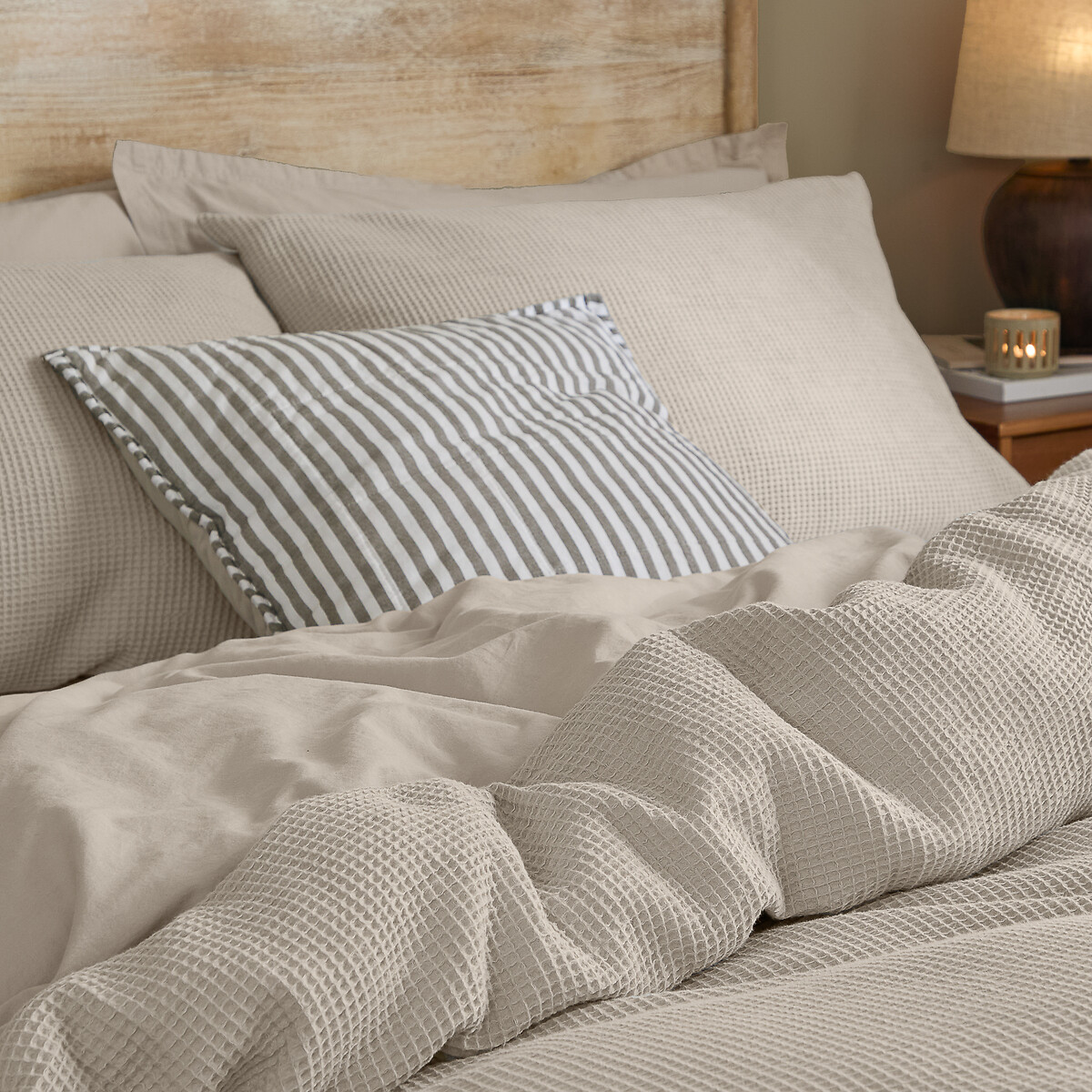 Hebden Relaxed Waffle 100% Cotton Duvet Cover and Pillowcase Set raw linen, YARD