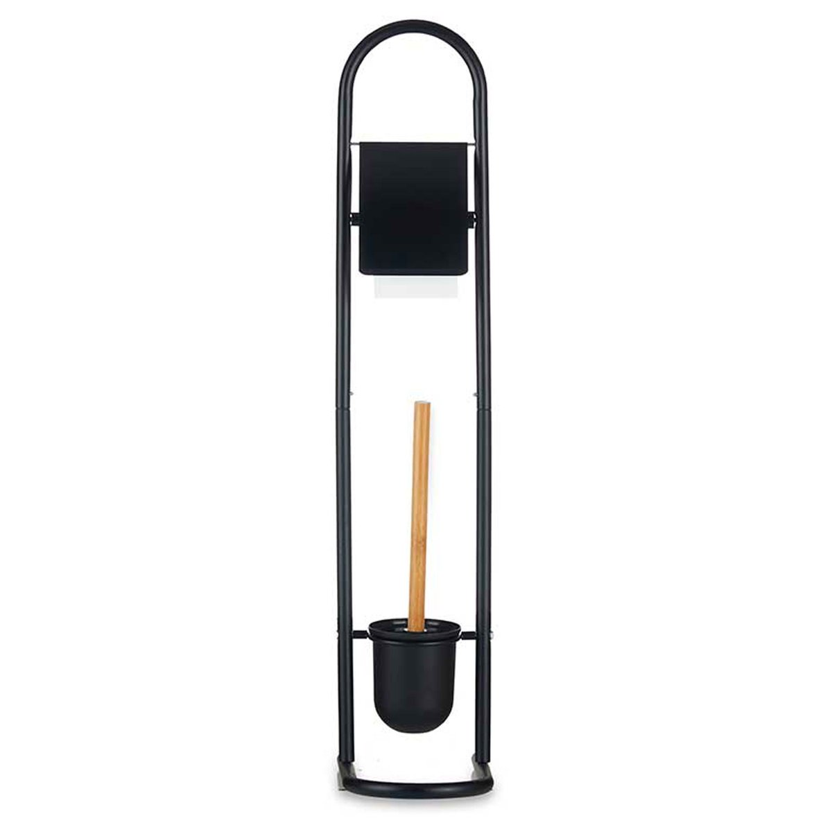 Dérouleur papier WC et brosse en métal noir et bambou 30x16x78.5cm noir, WADIGA