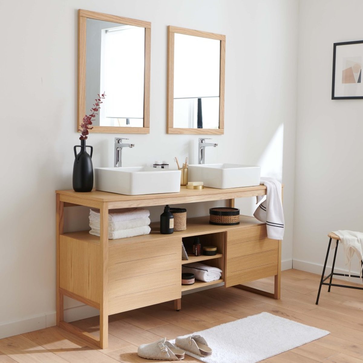 Meuble double +vasque +miroir ATOLL bois clair, MOB IN