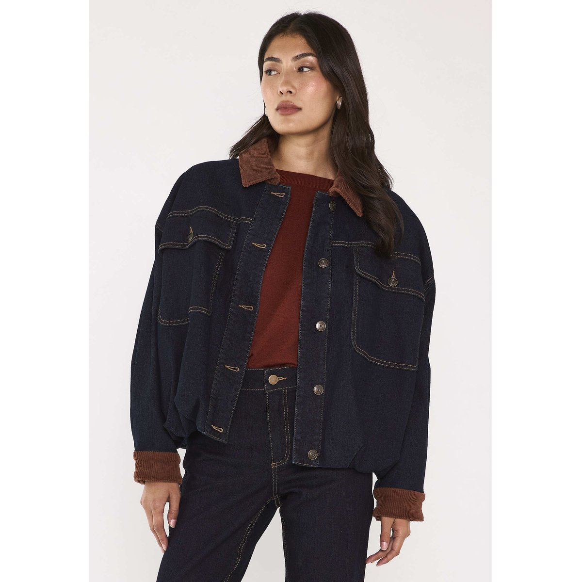 Blouson denim et velours en coton mélangé BOB rinse, Maison 123