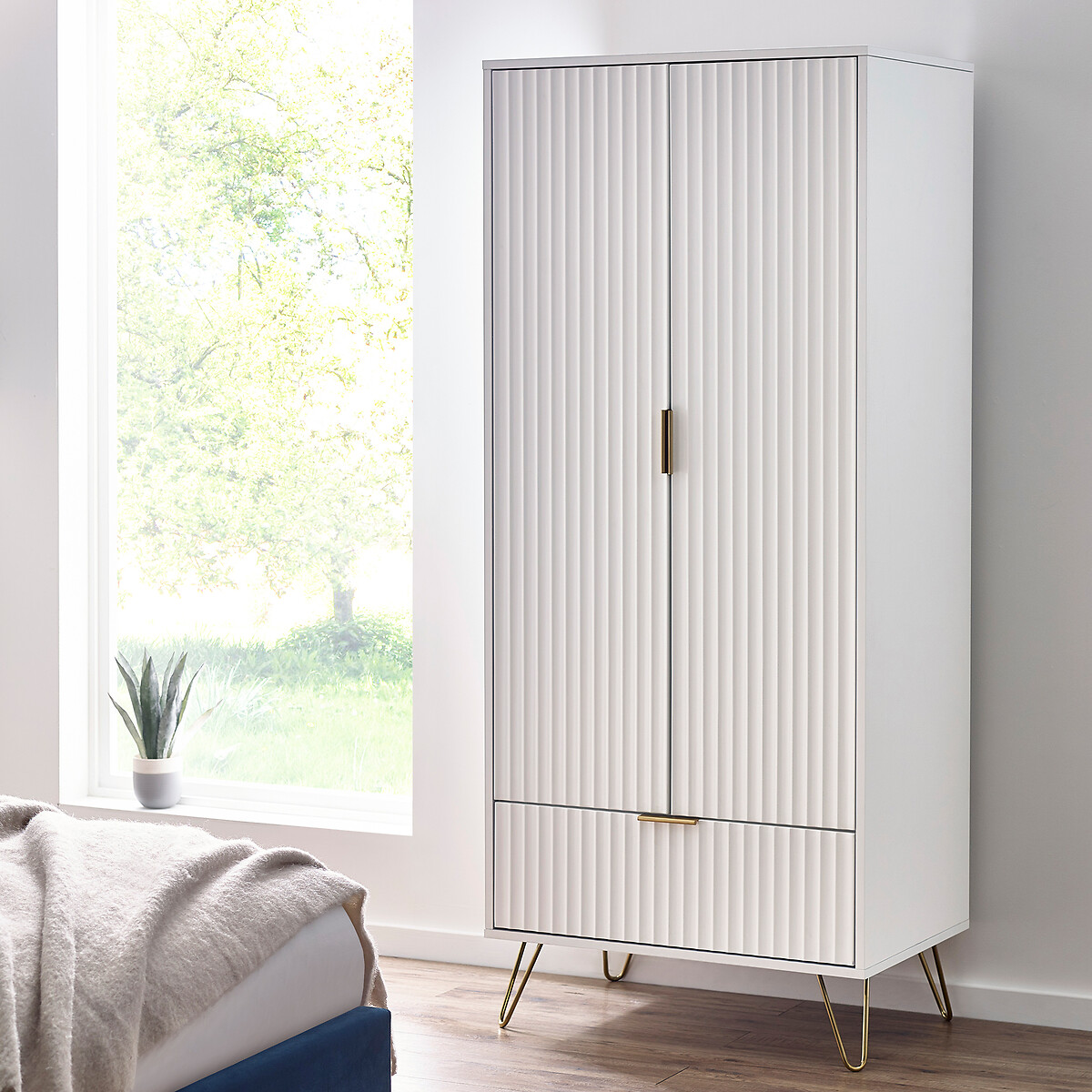 Ancona Sculptural 2 Door Wardrobe with Drawer white, SO'HOME