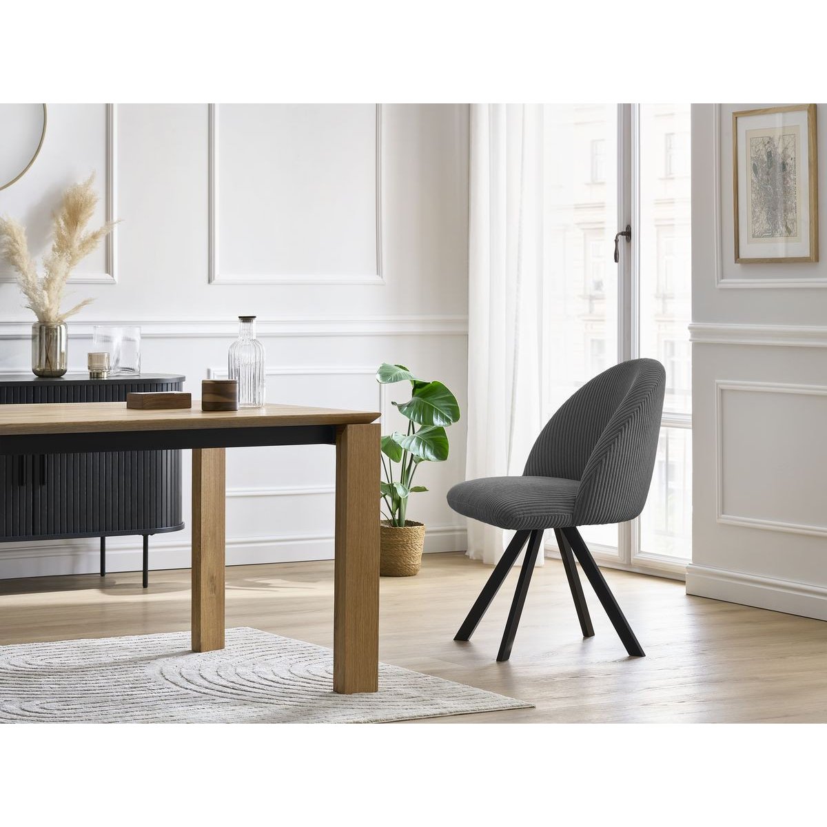 Chaise velours côtelé, LALIE gris foncé, BOBOCHIC