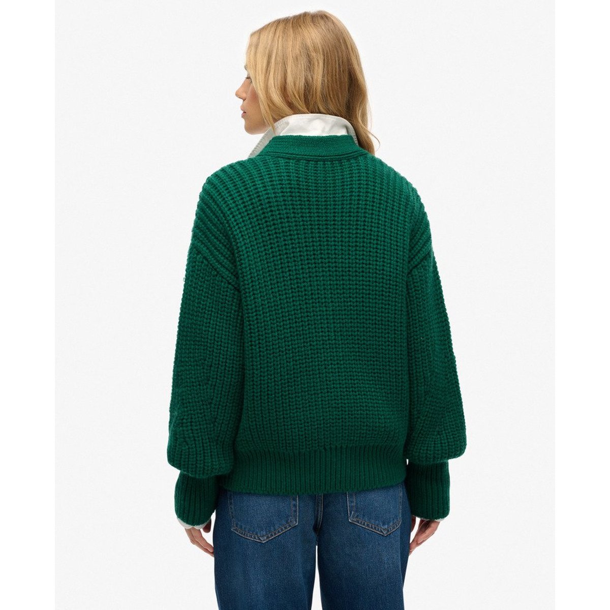 Cardigan Col V Épais vert, SUPERDRY