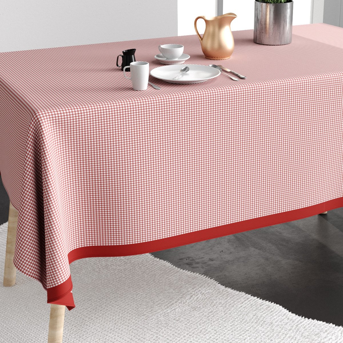 Nappe rectangulaire anti tache Coton Vichy Rouge rouge, EDEN