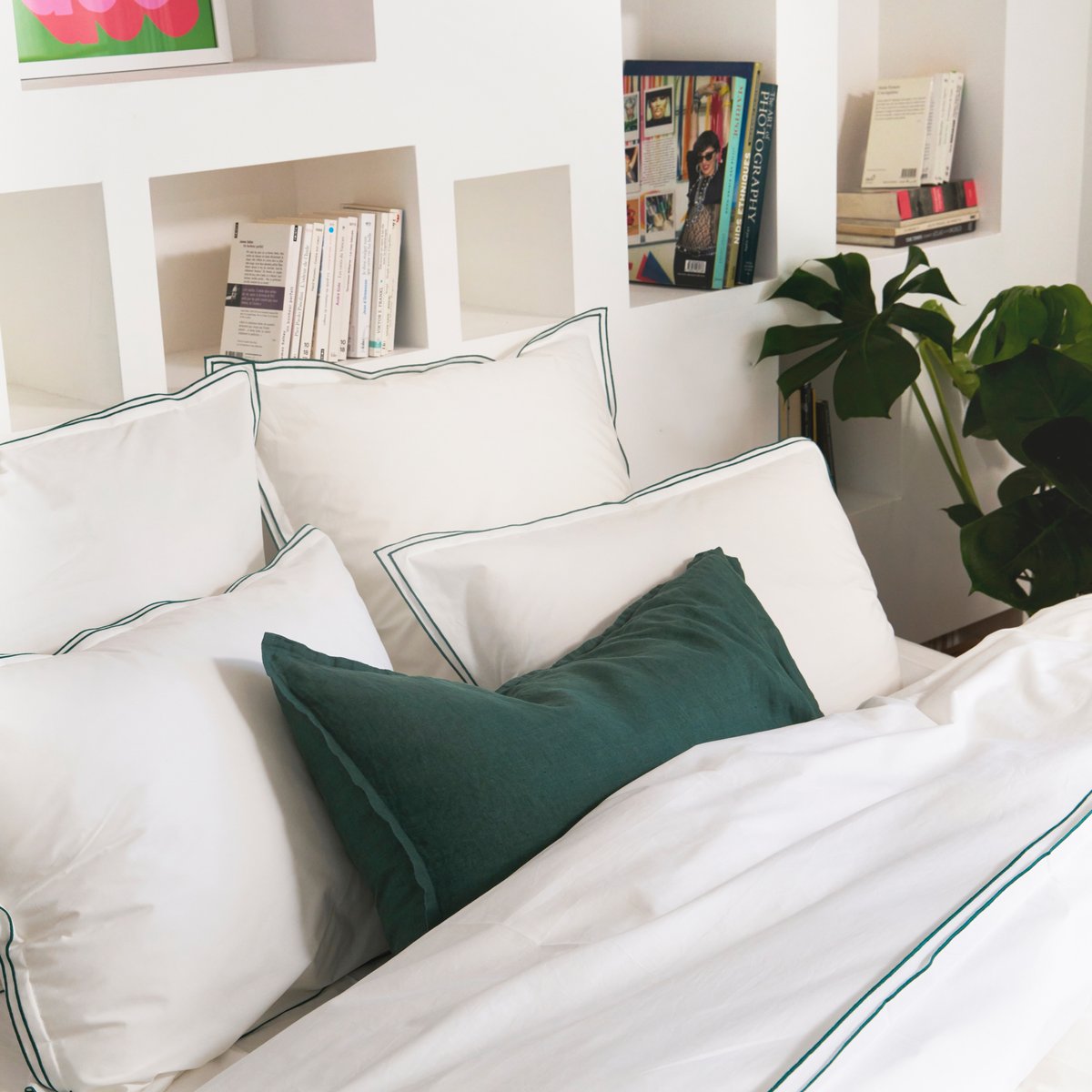 Taie d'oreiller en percale de coton, SIMPLICITÉ CHIC blanc, indigo, BLANC CERISE