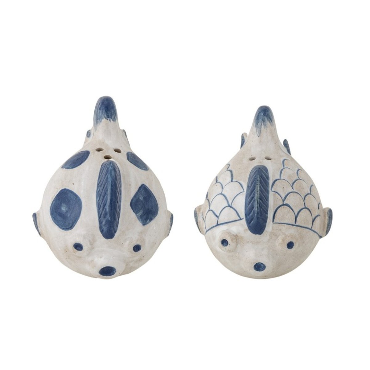 Salière poivrière poissons grès FUGU set de 2 bleu, BLOOMINGVILLE