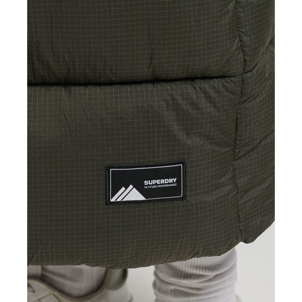Gilet à capuche long sans manches Ripstop kaki quadrillé, SUPERDRY