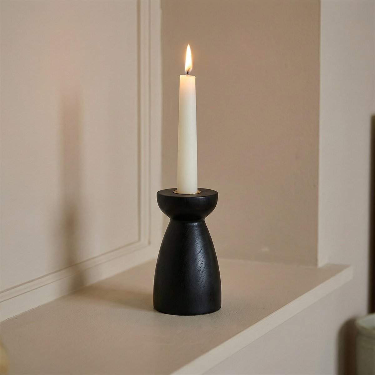 Bougeoir en bois H12 ELYA noir, SIA DECO