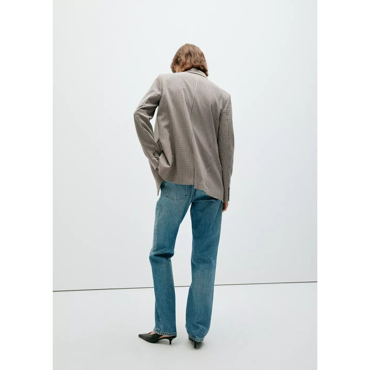Blazer croisé micro pied-de-poule marron, MANGO