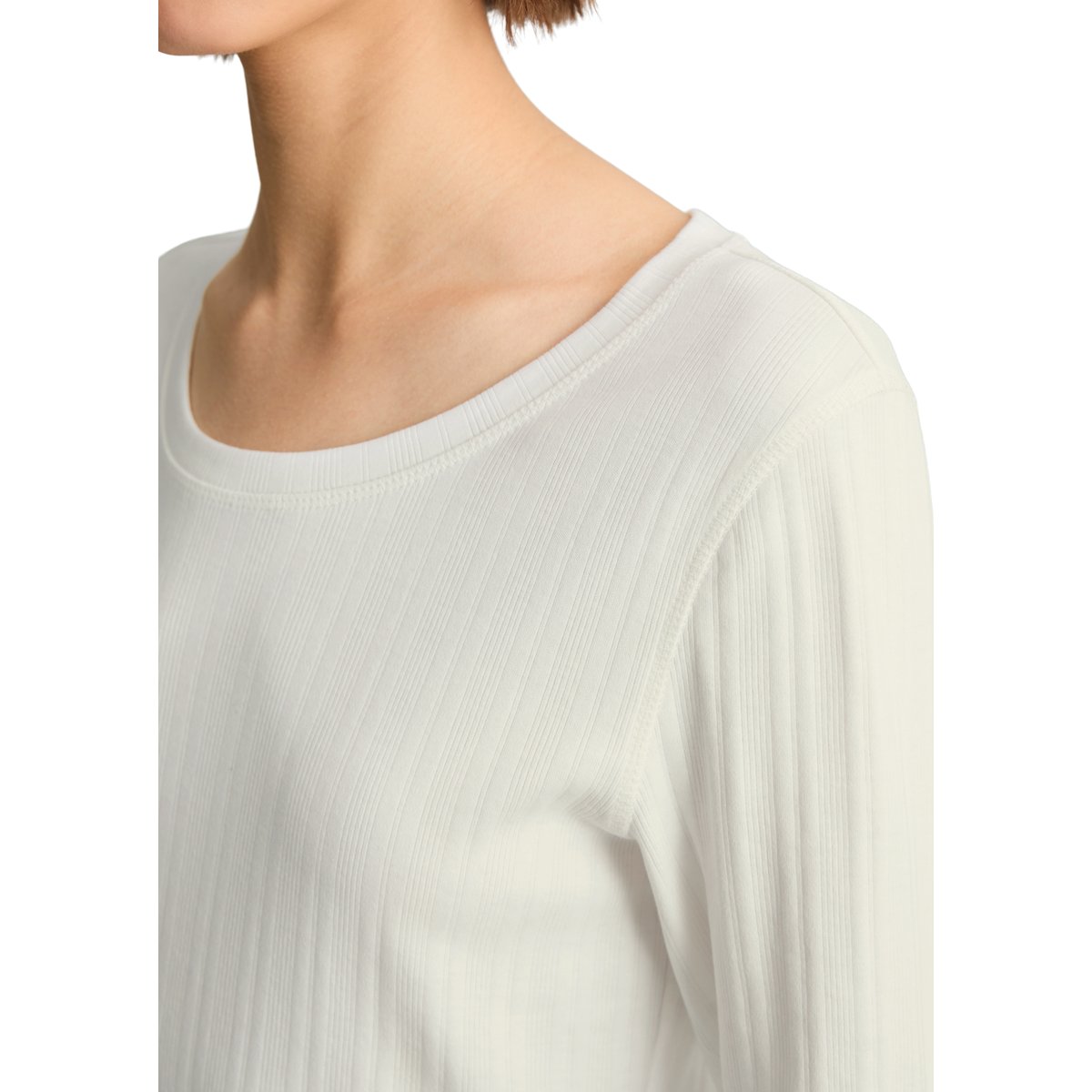 T-shirt à manches longues en jersey côtelé, coupe ajustée en pur coton biologique blanc, MARC O’POLO DENIM