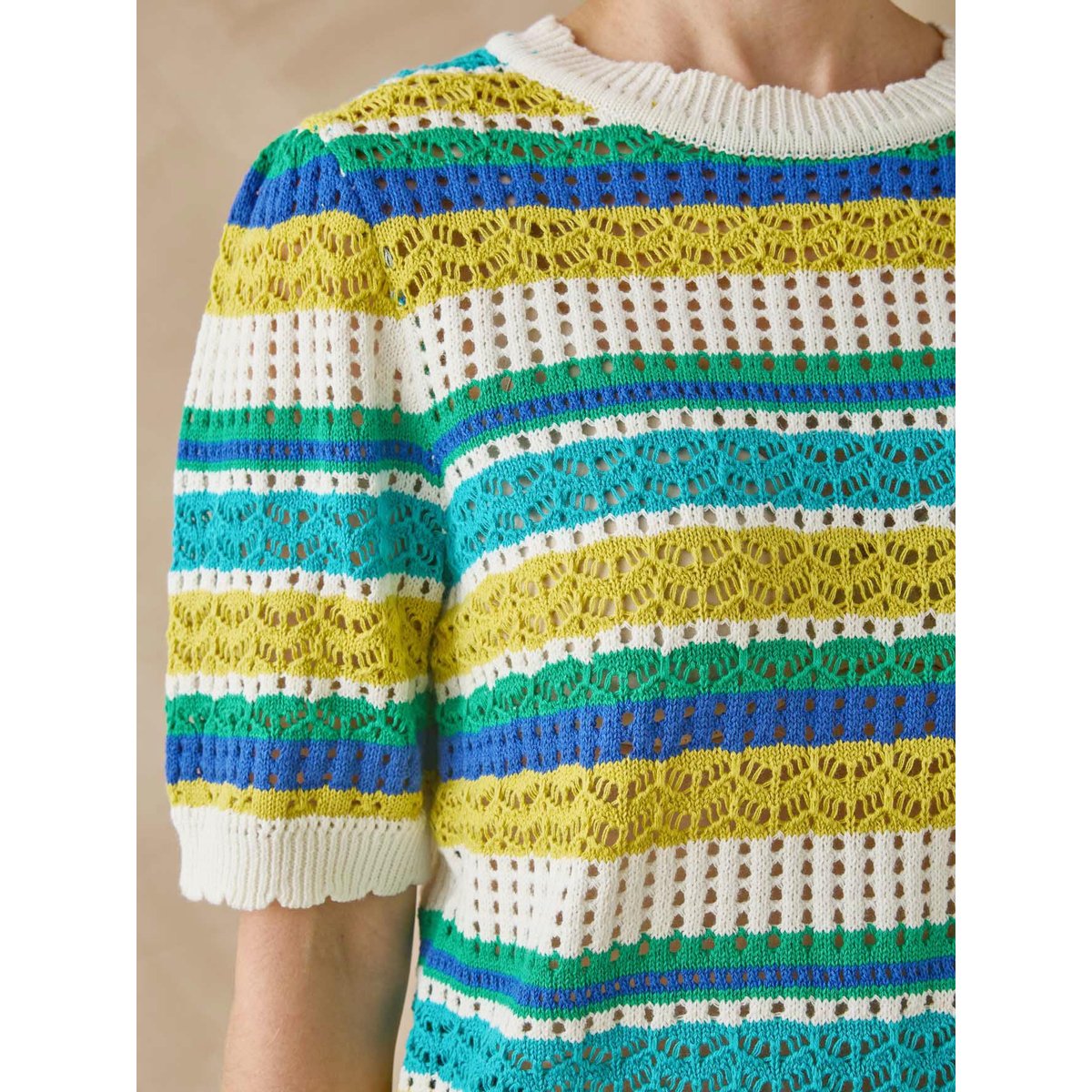 Pull rayé manches au coude rayé multicolore, DAXON