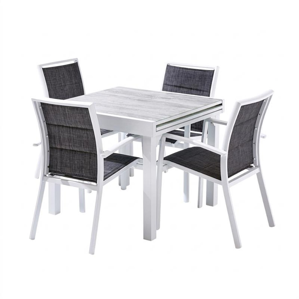Ensemble en aluminium, verre, 4 fauteuils MODULO blanc, WILSA GARDEN