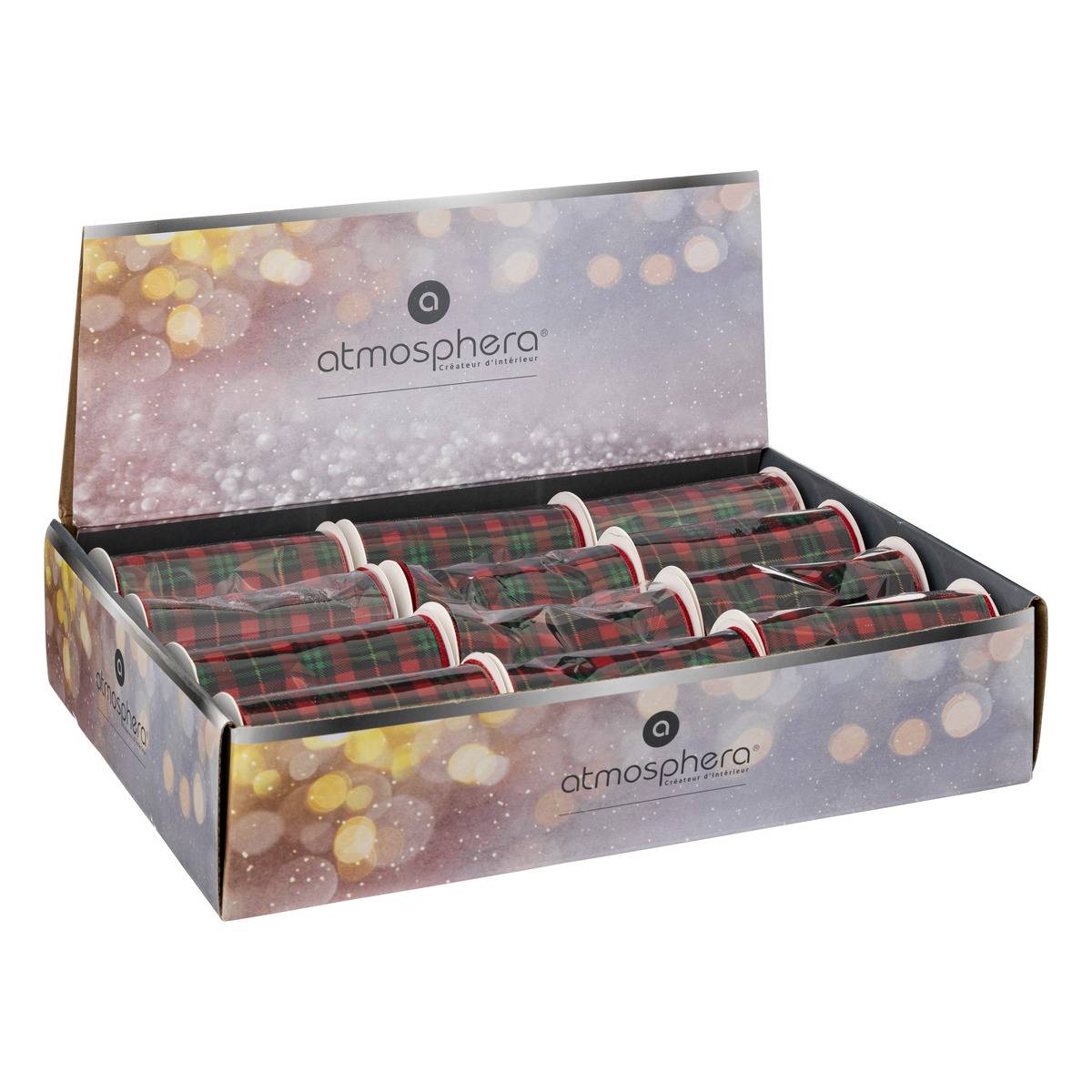 Guirlande ruban à motif tartan 5m x12 rouge, ATMOSPHERA