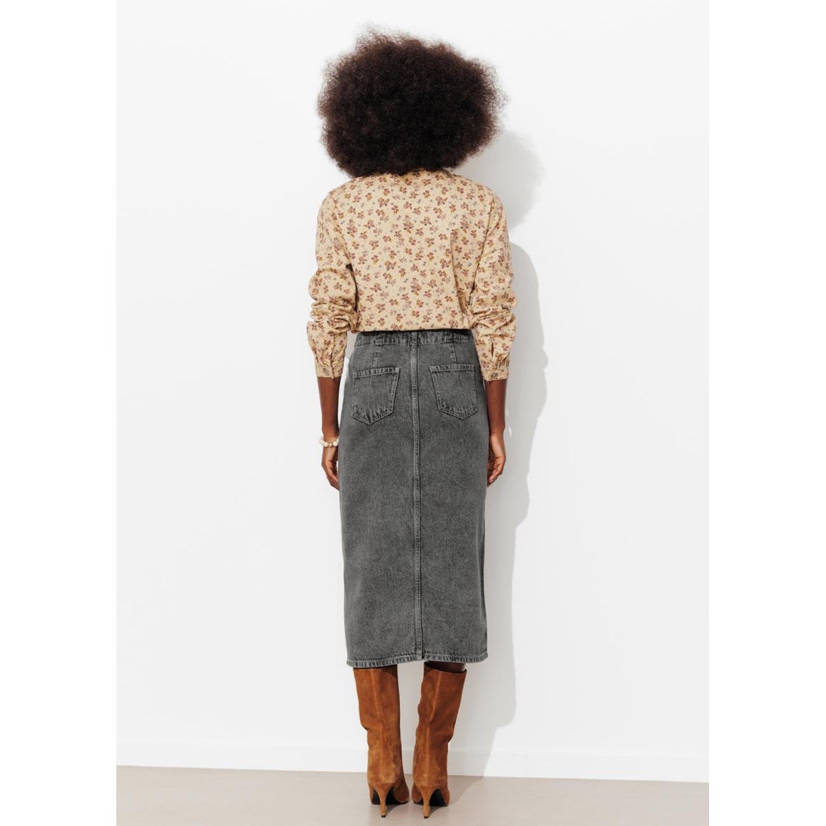 Jupe midi en jean jeans gris, PROMOD