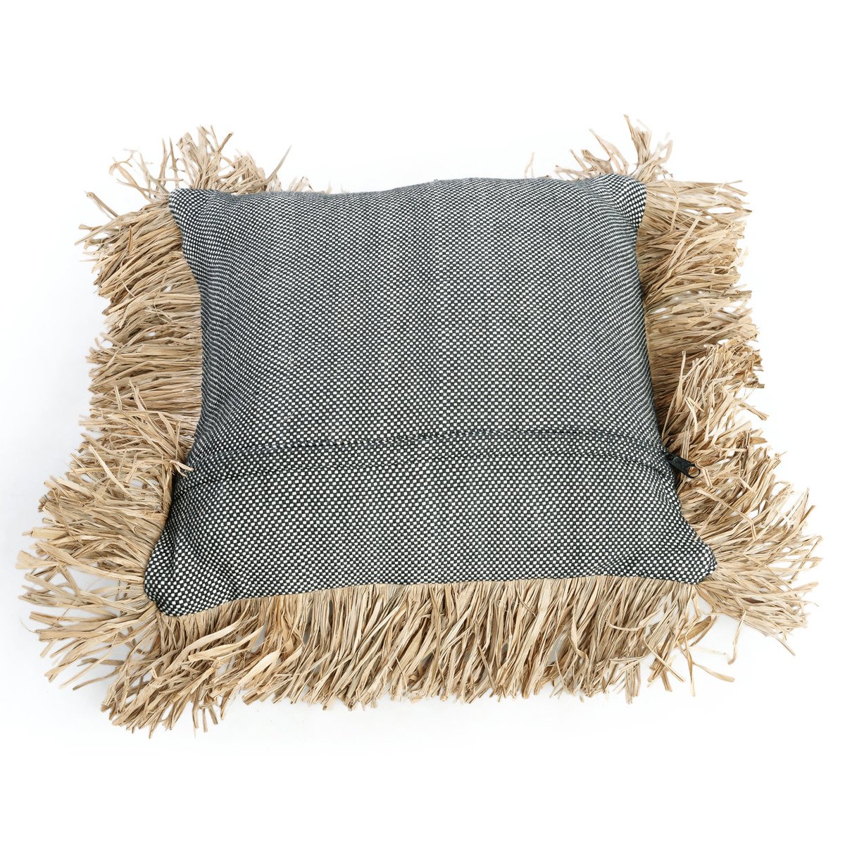 Housse de coussin en coton et raphia BONITA noir beige, BAZAR BIZAR