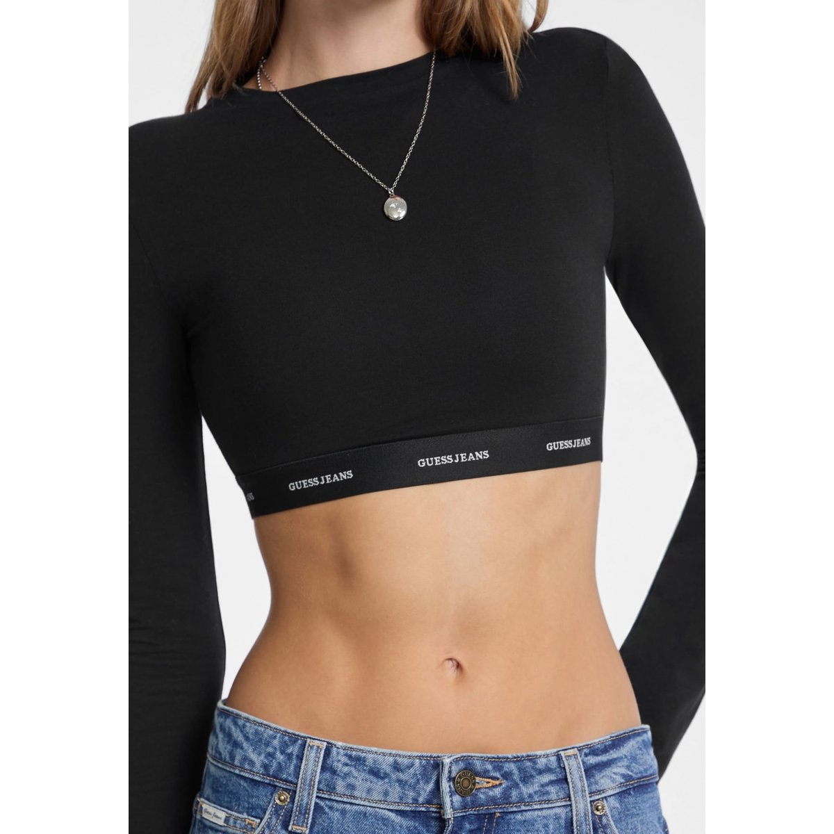 Crop Top Avec Bande Logo noir, GUESS