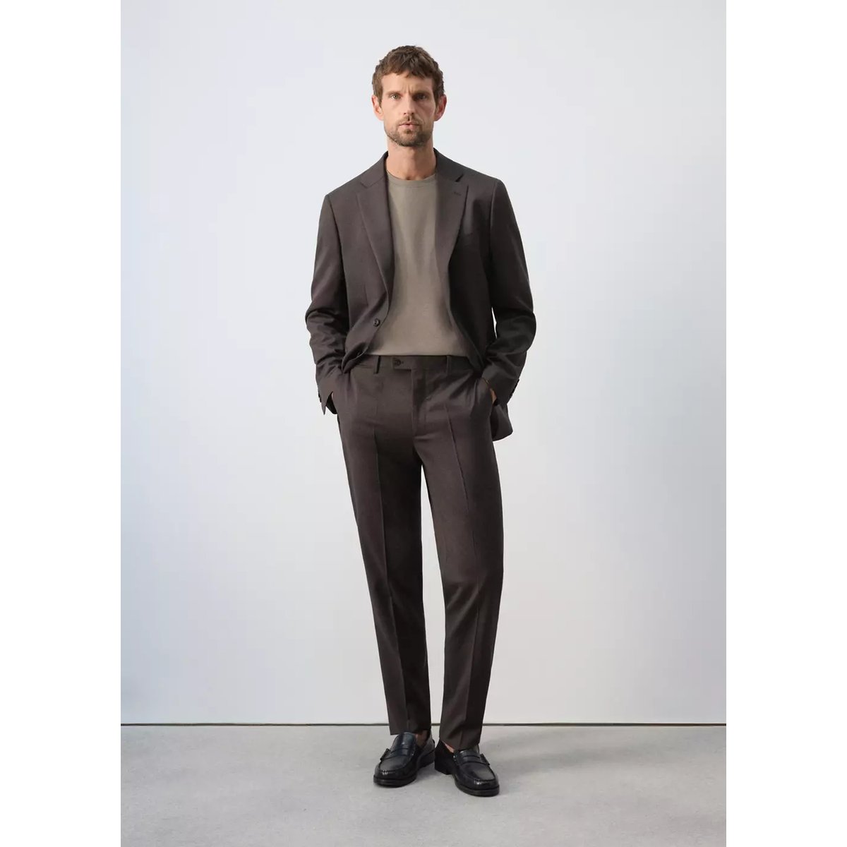 Pantalon costume Turín 100 % laine marron, MANGO MAN
