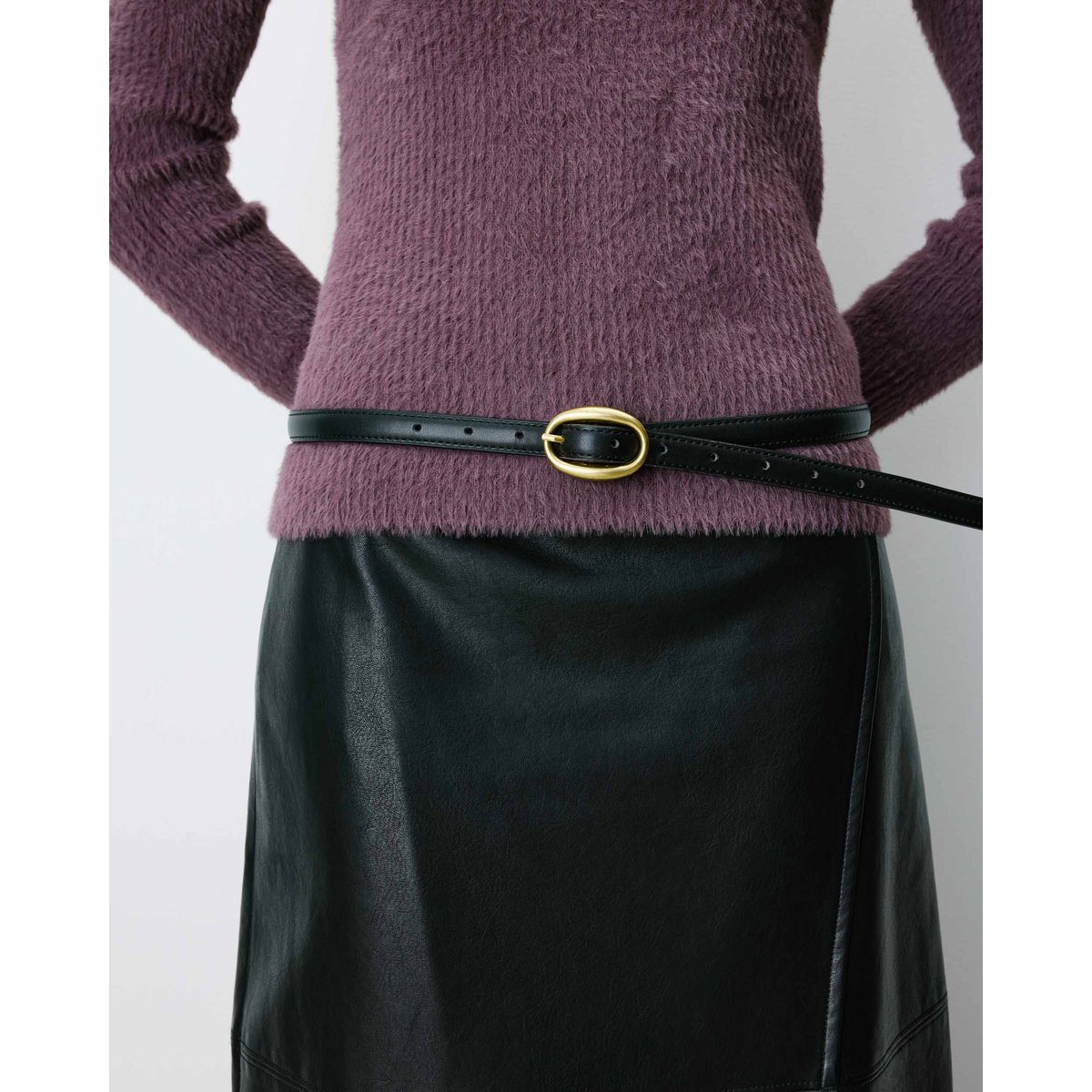 Ceinture fine en similicuir chocolat Abel noir, GRACE & MILA