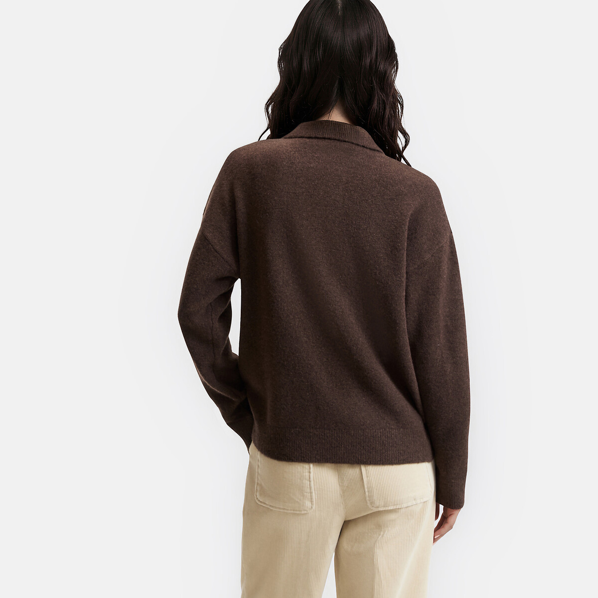 Pull col polo ample marron, LA REDOUTE COLLECTIONS
