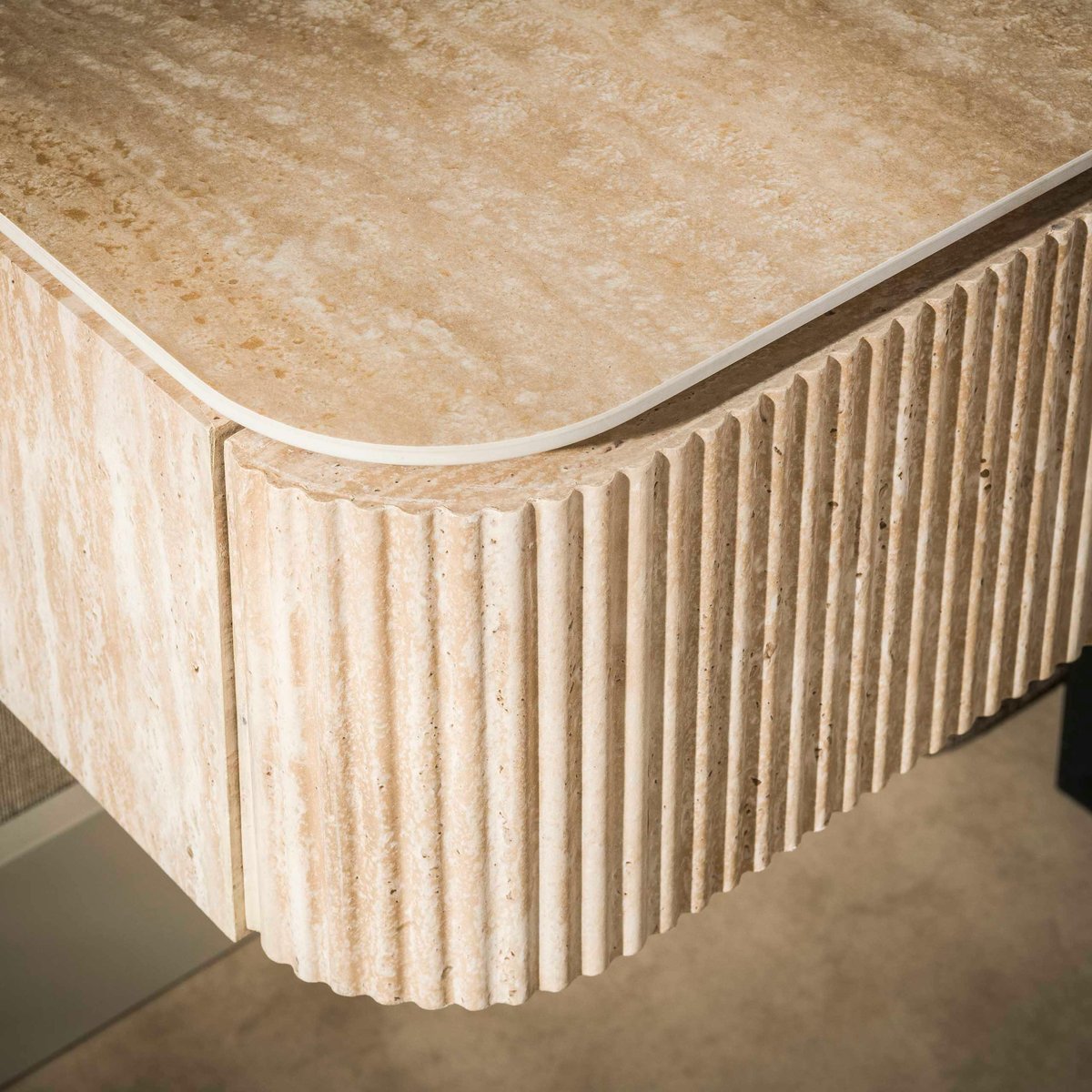Table de chevet suspendue 1 tiroir bois et céramique ASCOLI décor travertin, PIER IMPORT